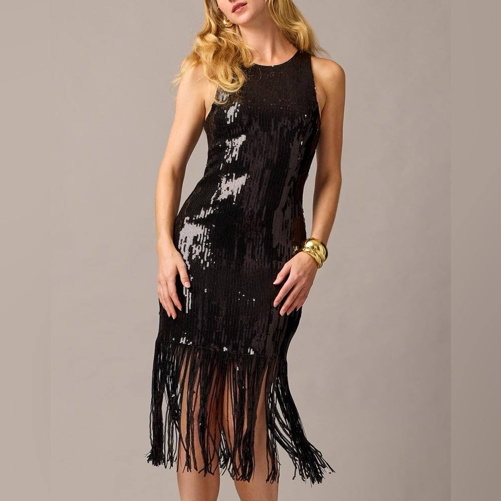 J.Crew Collection fringe-trim sheath dress in sequin BR505